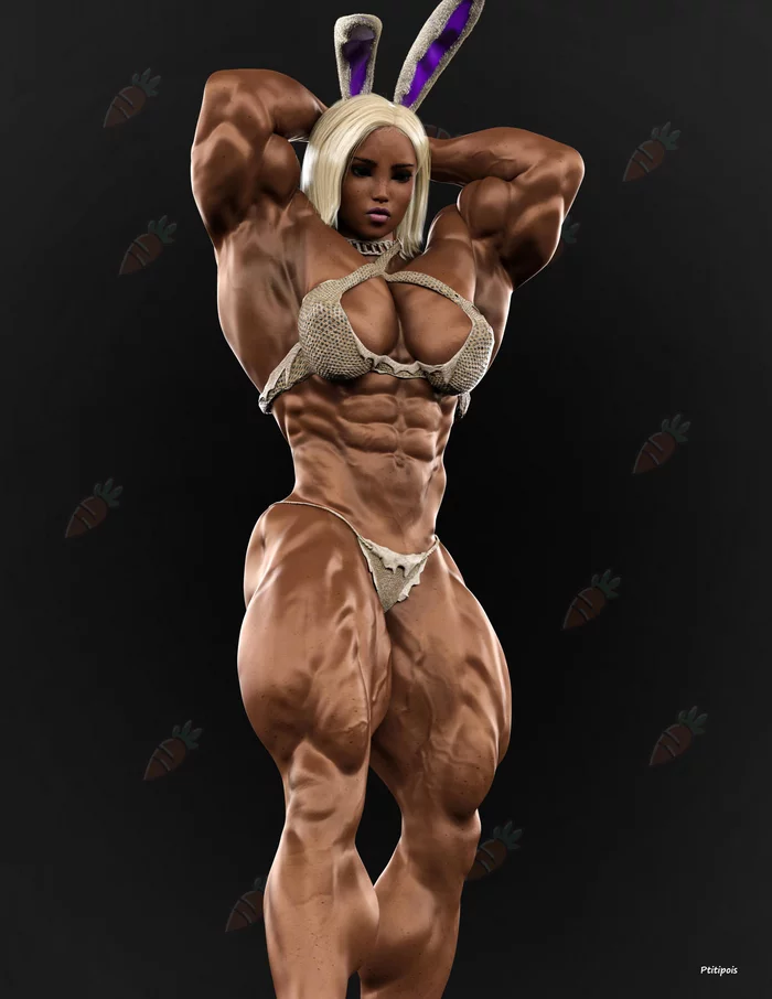 Крольчиха - Ptitipois, Девушки, Крепкая девушка, Бодибилдеры, Extreme muscles, Muscleart, Арт, 3D, Animal Ears, Длиннопост