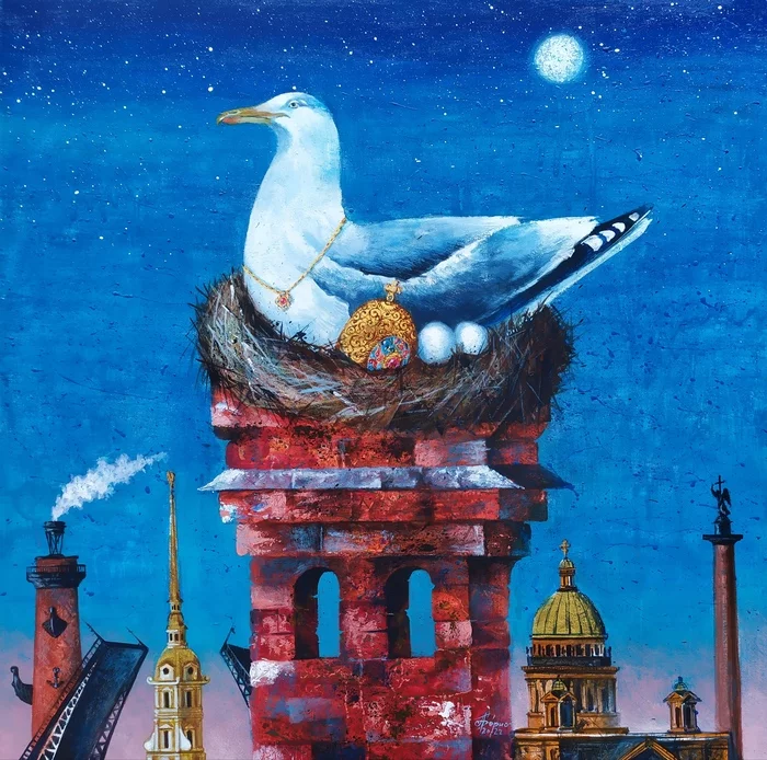 Painting Gold of Peter - My, Painting, Saint Petersburg, Nest, Painting, Art, Fantasy, Art, Modern Art, Faberge eggs