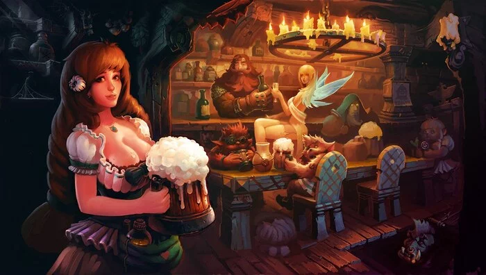 Cozy Tavern (clickable) [Allods Online] - Games, Art, Allods Online, Gibberlings, Tavern, Elves, Girls