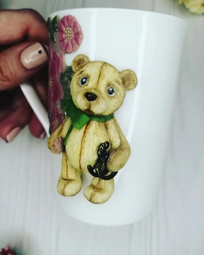 The Magic of Handmade. Teddy Bear Decor - My, Polymer clay, Лепка, Mug with decor, Needlework without process, Decor, Кружки, Presents, Author's toy, With your own hands, Teddy bear, The Bears, Toys, Creation, Needlework, Design, Gift exchange, Friday tag is mine, Brooch, Crafts, Hobby, Longpost