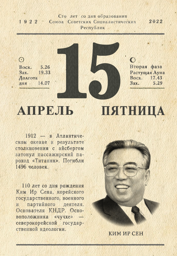 April 15, 2022 - Tear-off calendar, the USSR, History of the USSR, Longpost