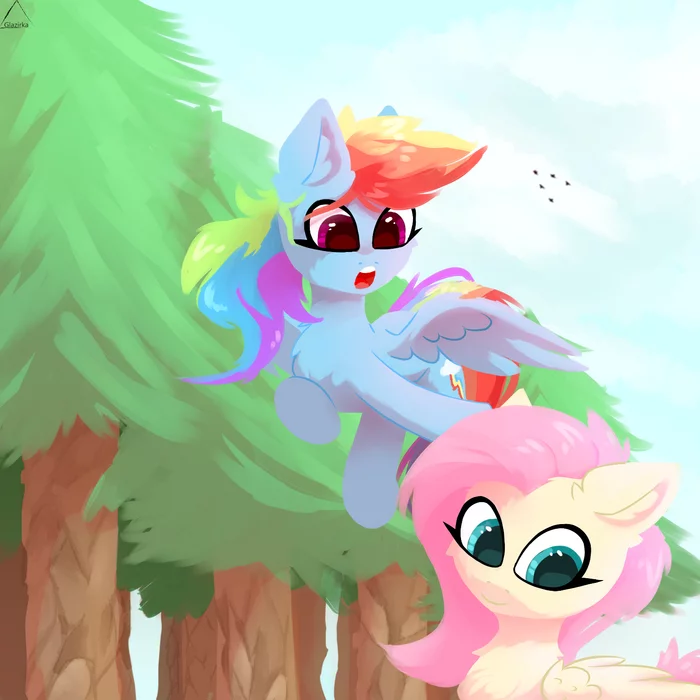 In the woods - My little pony, Fluttershy, Rainbow dash, Glazirka