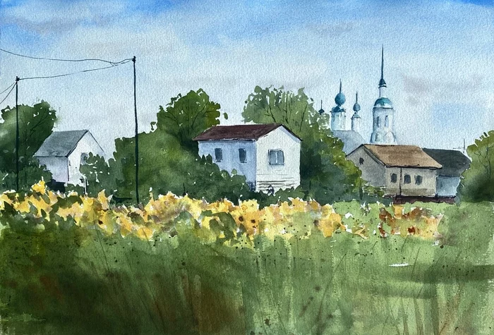 Summer landscape - My, Watercolor, Drawing, Landscape, Learning to draw