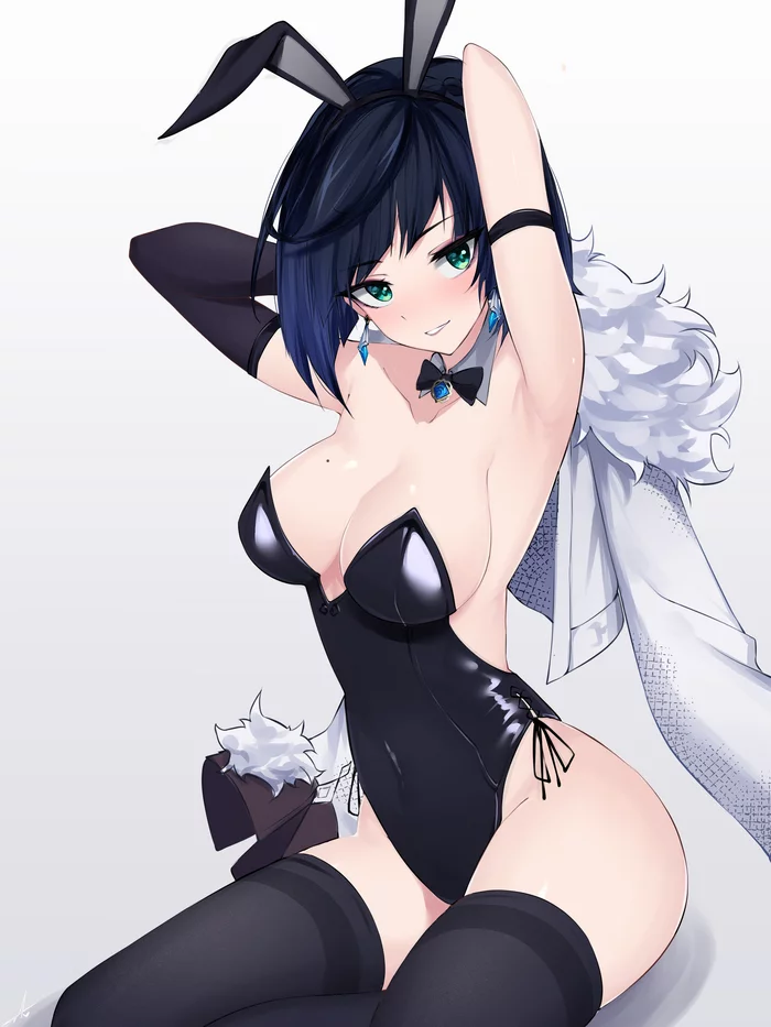 Bunny Yelan - Рисунок, Genshin Impact, Yelan (Genshin Impact), Девушки, Bunnysuit, Bunny Ears, Anime Art, Арт