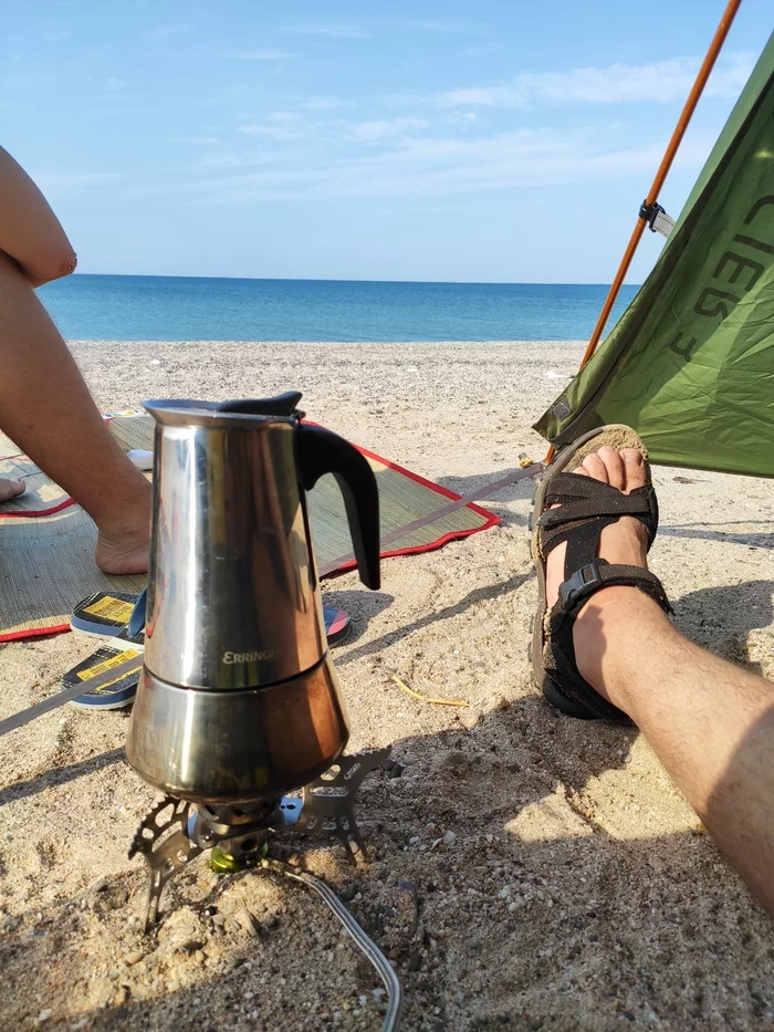 Response to the post Really Good Morning - My, Tent, Tourism, Travel across Russia, The photo, Hike, The nature of Russia, A wave of posts, Sea, Black Sea, Beach, Good morning, How does the morning begin?, Coffee, Burner, beauty, beauty of nature, Crimea, Evpatoria, Leisure, Reply to post