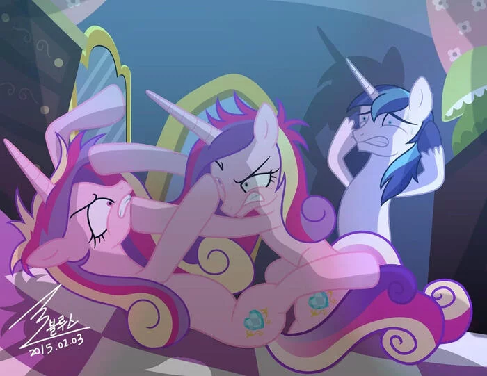 Сложный выбор - My Little Pony, PonyArt, Queen Chrysalis, Shining Armor, Princess Cadance, 0bluse