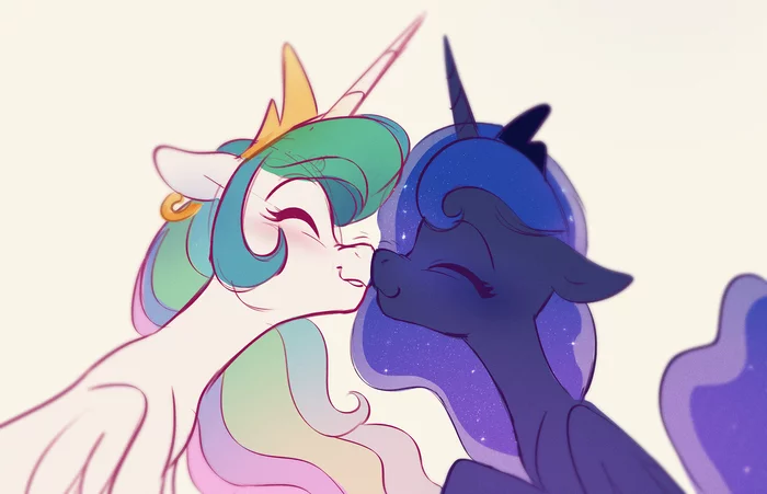 Royalty-like muzzle-poking - My little pony, Princess luna, Princess celestia, Imalou