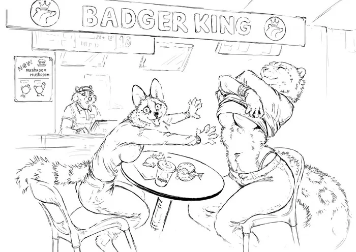 Incident in the food court - NSFW, Furry, Furry feline, Furry edge, Furry art, Art, Hotchkisstank