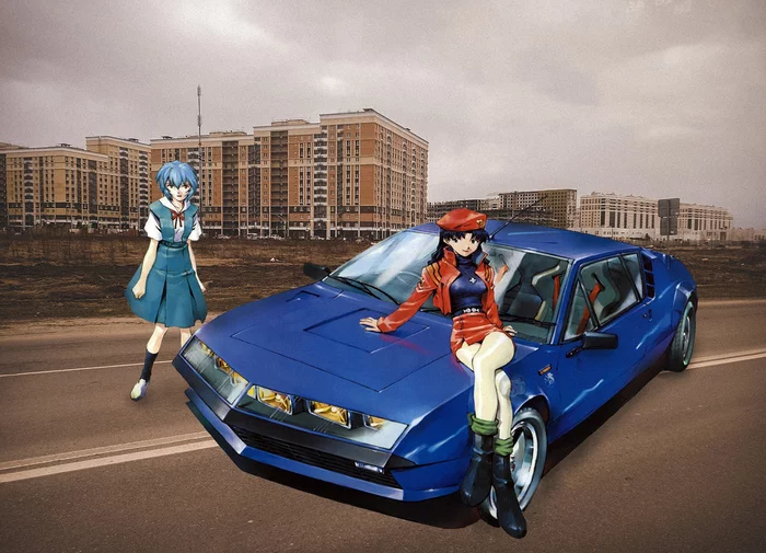 Parking in the style of Misato - My, Art, Anime, 2D Among Us, Anime madskillz, Misato katsuragi, Rei ayanami, Evangelion