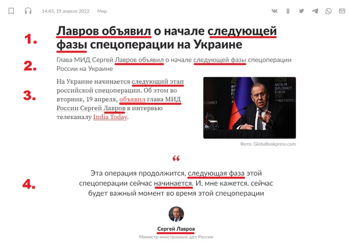 Лавров объявил о начале следующего этапа спецоперации - Моё, Политика, Спецоперация, Сергей Лавров, Лента, СМИ и пресса, Тавтология, Неуважение