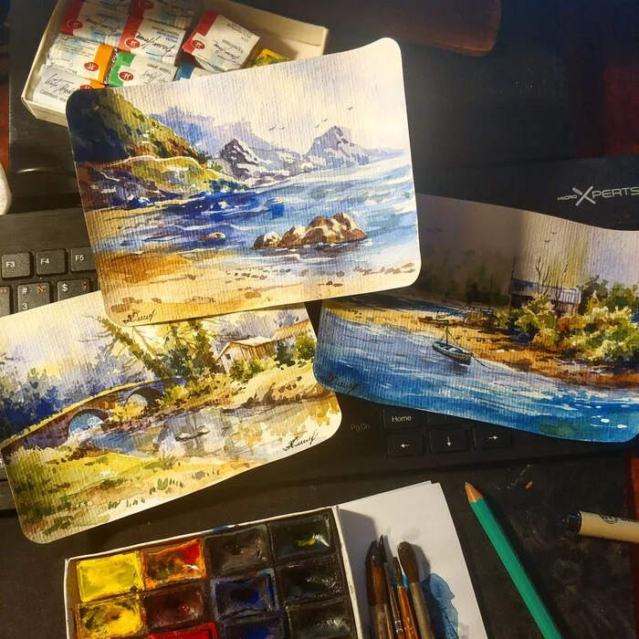 Watercolor postcards - Longpost, Art, Weekdays, Postcard, Watercolor, Painting, Hobby, My