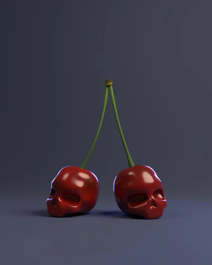 Cherries - My, Blender, 3D, 3D modeling, Computer graphics, 3D graphics, Scull, Cherry, Art