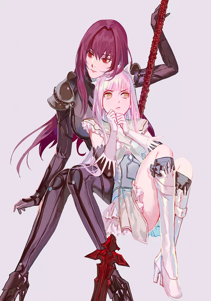 Скатах и Медб - Аниме, Anime Art, Fate, Fate Grand Order, Scathach, Scathach Skadi, Medb, Yuri, Длиннопост, Nyamdol