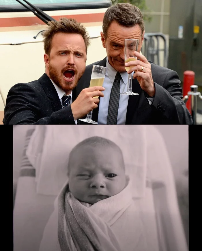 You can't find a better godfather - Aaron Paul, Brian Cranston, Breaking Bad, Godfather, Birth of a child, The photo, Children, Positive, Foreign serials, Longpost, Actors and actresses, Celebrities