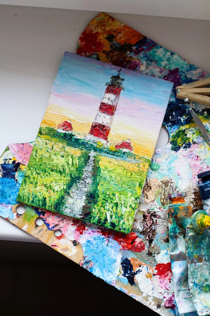 Lighthouse from a comment - My, Oil painting, Painting, Artist, Painting, Modern Art, Palette knife, Lighthouse, Painting, Acrylic, Longpost