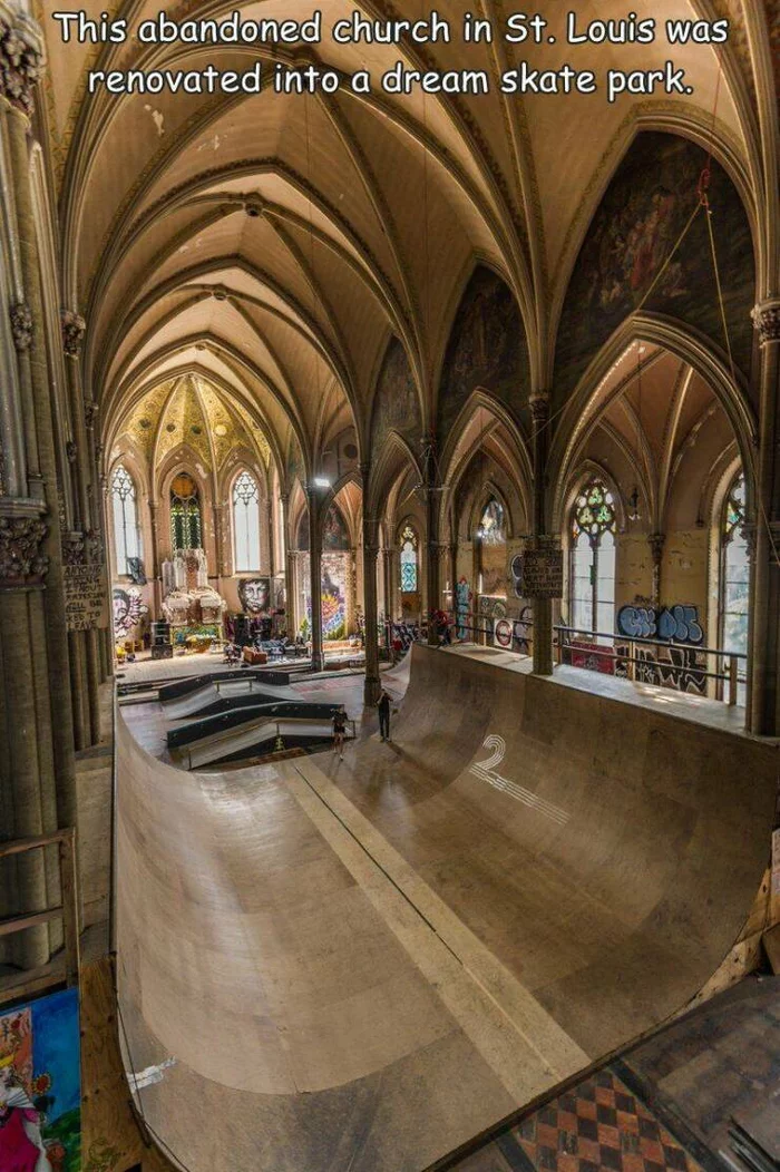 The abandoned church in Sant Luis was reconstructed into a steep skate park - Church, Skate park, Rework, The photo