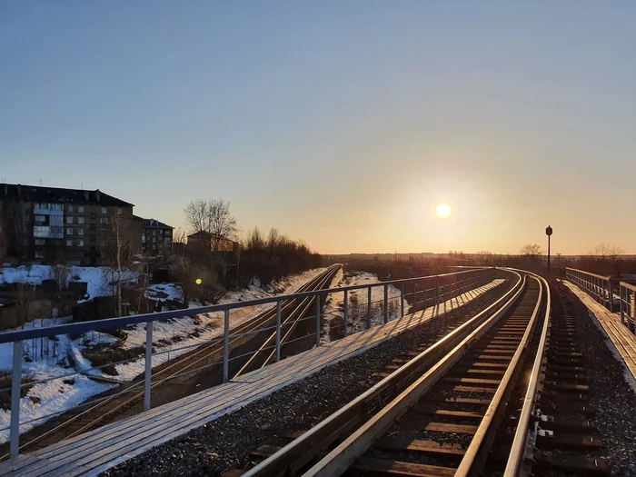 Railway - My, Railway, Komi, Sunset, Russian Railways, Bridge, Sosnogorsk