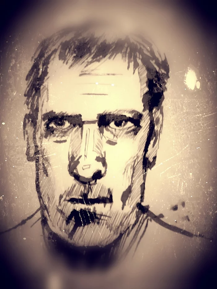 First 001 - My, Graphics, Drawing, Portrait, Mascara, Dr. House, Hugh Laurie, Photo processing