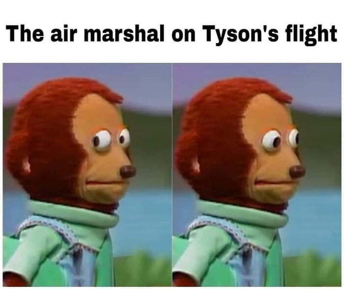 Air Marshal during Mike Tyson's flight - Mike Tyson, Airplane, Air Marshal, Picture with text, Translation