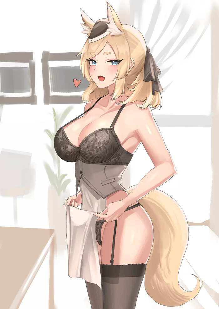 Whislash - NSFW, Anime, Anime art, Arknights, Whislash, Underwear, Boobs, Pantsu, Stockings, Hand-drawn erotica, Erotic, Animal ears, Longpost