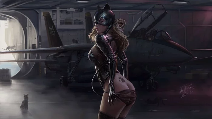 TomCat & CatWoman - NSFW, Art, Drawing, Dc comics, Catwoman, Tomcat, cat, Girls, Erotic, Hand-drawn erotica, Underwear, Stockings, Booty, Latex, Strip, Girl with tattoo, Side view, Jeffbearholy