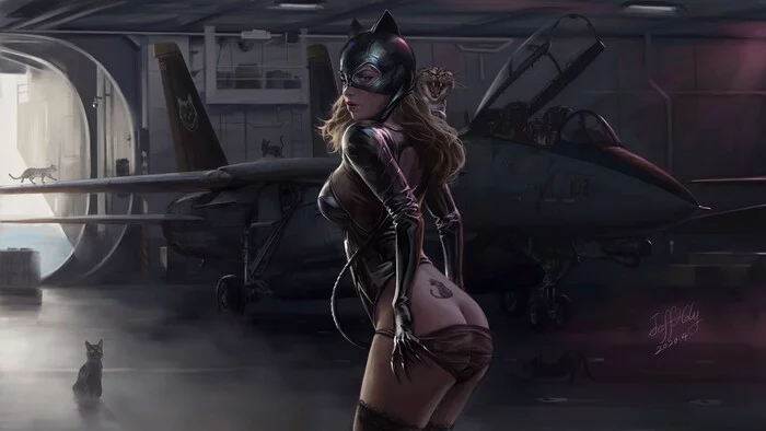 TomCat & CatWoman - NSFW, Арт, Рисунок, DC Comics, Женщина-Кошка, Tomcat, Кот, Девушки, Эротика, Рисованная эротика, Нижнее белье, Чулки, Попа, Латекс, Раздевание, Девушка с тату, Вид сбоку, Jeffbearholy