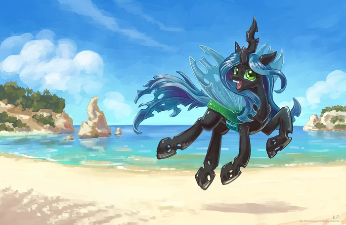 Жук на пляжу - My Little Pony, PonyArt, Queen Chrysalis, Kp-Shadowsquirrel, Арт