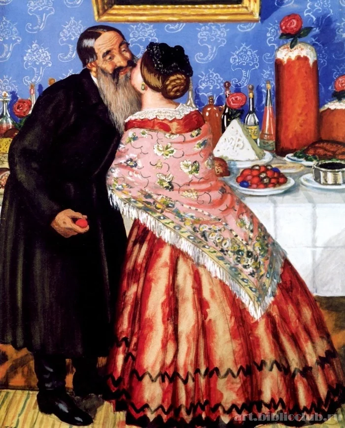 Boris Kustodiev. Christification. 1916 - My, Painting, Painting, The culture, Story, Easter, Boris Kustodiev, Oil painting, Creation