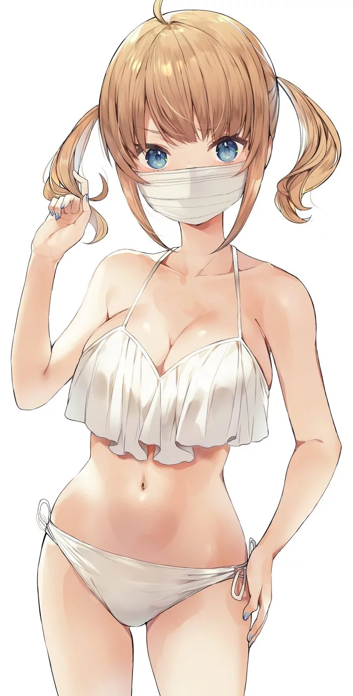 Anime Art - NSFW, Anime, Anime art, Anime original, Art, Girls, Swimsuit, Mask, Boobs, Hand-drawn erotica