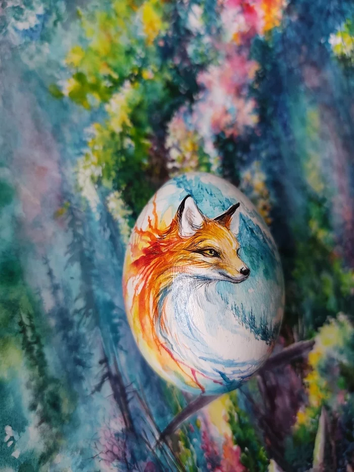 Fox Easter - My, Art, Creation, Drawing, Fox, Acrylic, Easter, Painting, Illustrations, Longpost