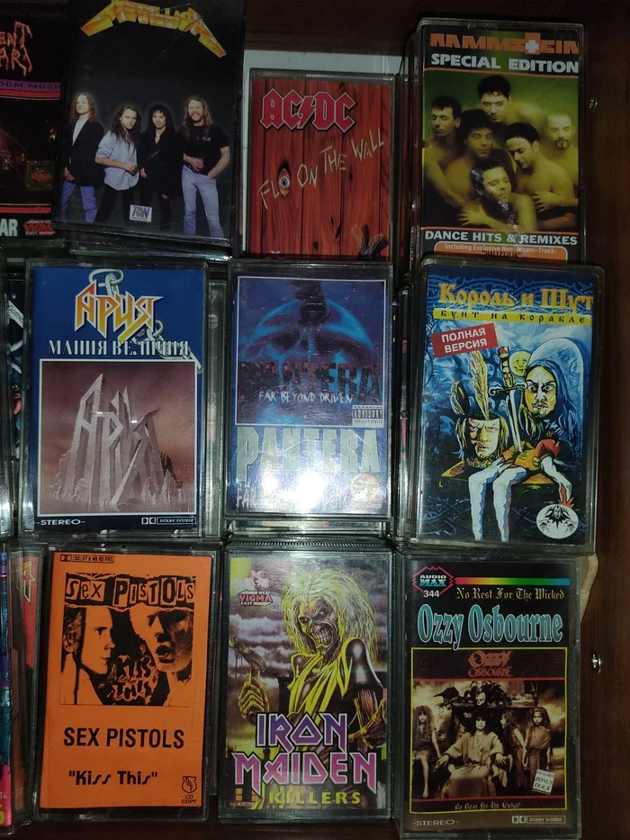 See what beautiful cassettes I received and how carefully I laid them out. - My, Cassette, Rock, AC DC, civil defense, Rammstein, Aria, King and the Clown, Metallica, Iron maiden, Sex Pistols, Longpost