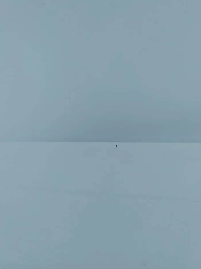 Skier on Lake Onega - My, Mobile photography, Minimalism