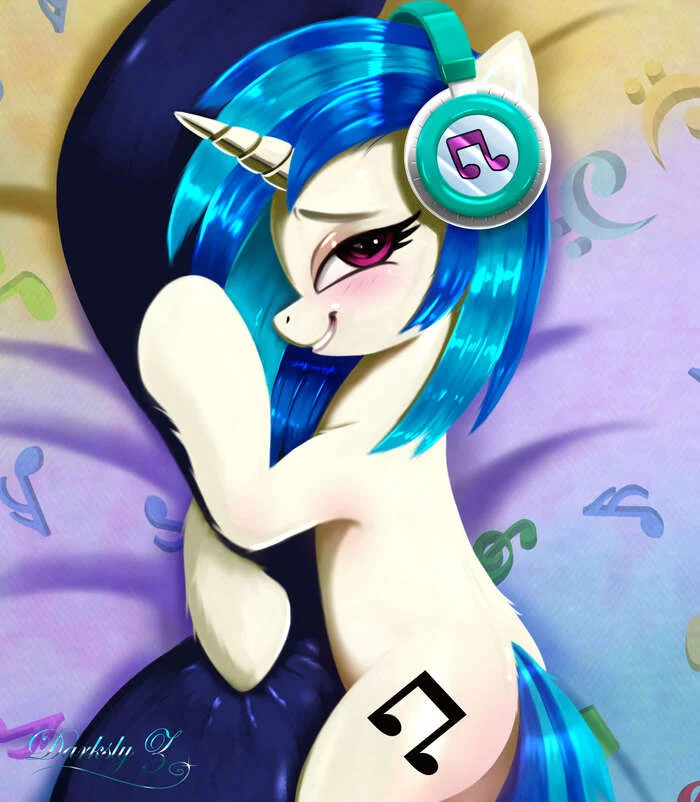 Muzlo-Ponka with pillow - My little pony, Art, Vinyl scratch, Darksly-z