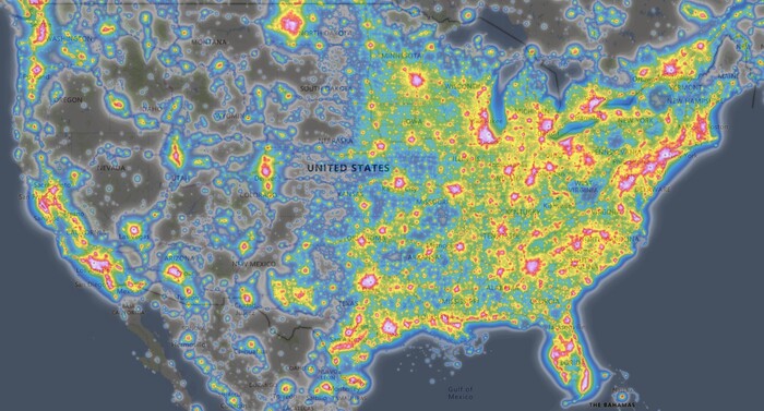 Световое загрязнение в США