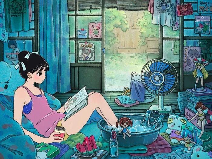 Лето - Арт, Лето, Япония, Anime Art, Anime Original, Аниме, Гифка