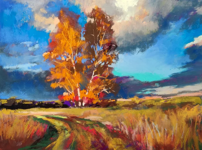 Autumn day - My, Painting, Drawing, Drawing process, Speed ??painting, Art, Autumn, Landscape, Artist, Pastel, Dry pastel, Video, Youtube