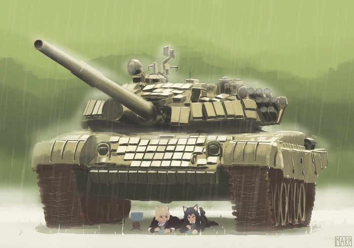 Лучшее применение для боевых машин-греться под ними во время дождя!