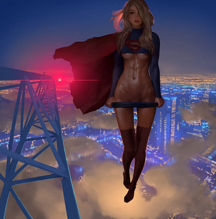Don't Be Scared (Fear not) - NSFW, Art, Drawing, Dc comics, Superheroes, Supergirl, Girls, Erotic, Hand-drawn erotica, Boobs, Without underwear, Strip, Strong girl, Steven Stahlberg