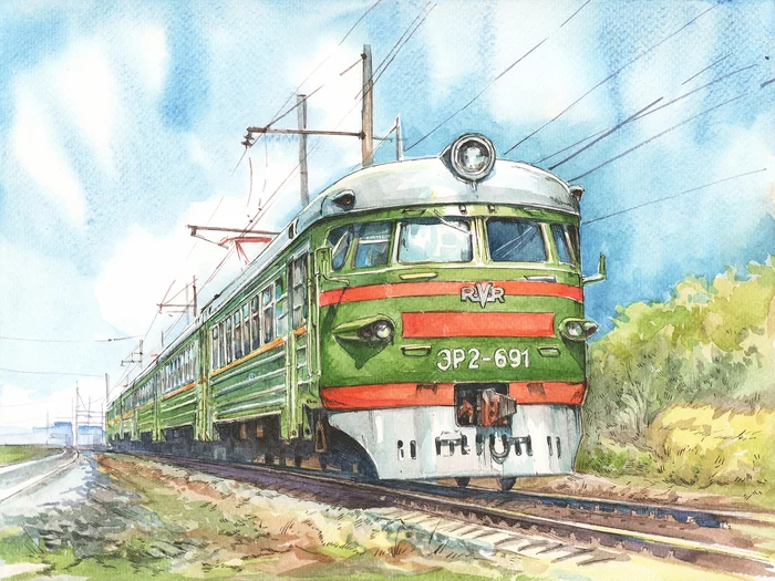 Another ER-ka - My, Transport, Watercolor, Drawing, the USSR, Train, Railway