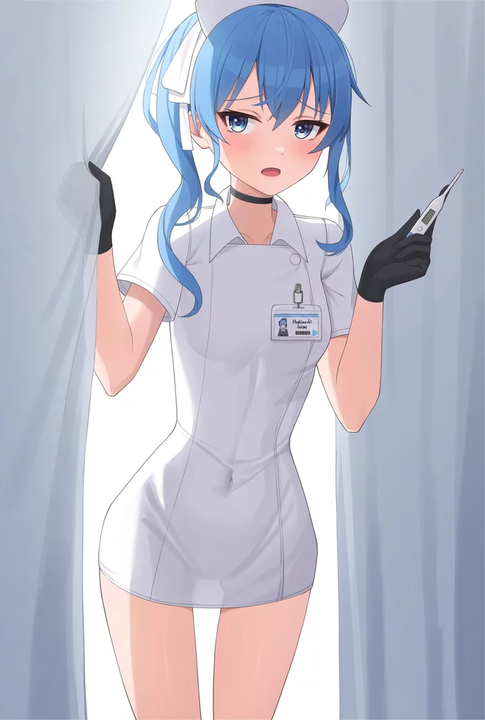 Nurse Suisei - Anime, Anime art, Hololive, Hoshimachi suisei, Virtual youtuber, Nurses, Choker