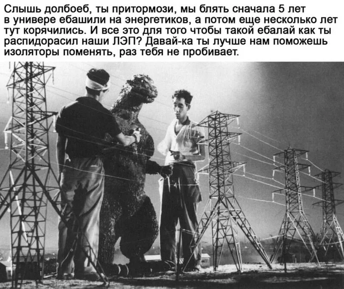 How it really was - Godzilla, Power lines, Humor, The photo, Mat, Picture with text