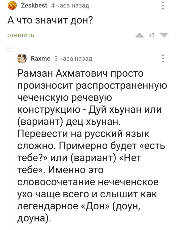 Panimaish ©Yeltsin - Politics, Comments on Peekaboo, Ramzan Kadyrov, Chechen language, Complexity of the language, Lost in translation, Longpost, Screenshot