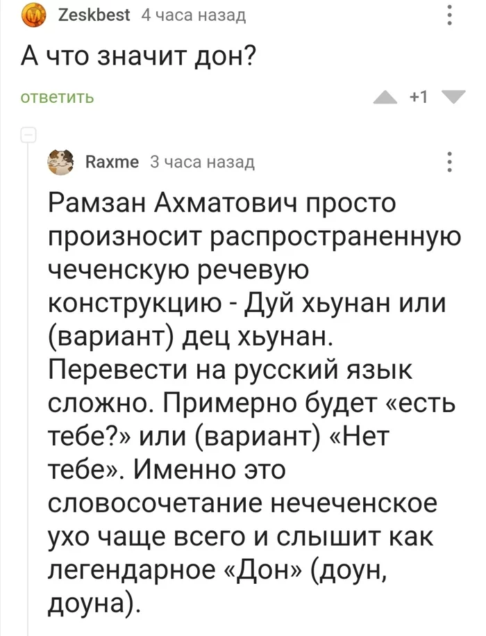 Панимаишь ©Ельцин - Политика, Комментарии на Пикабу, Рамзан Кадыров, Чеченский язык, Сложности языка, Трудности перевода, Длиннопост, Скриншот