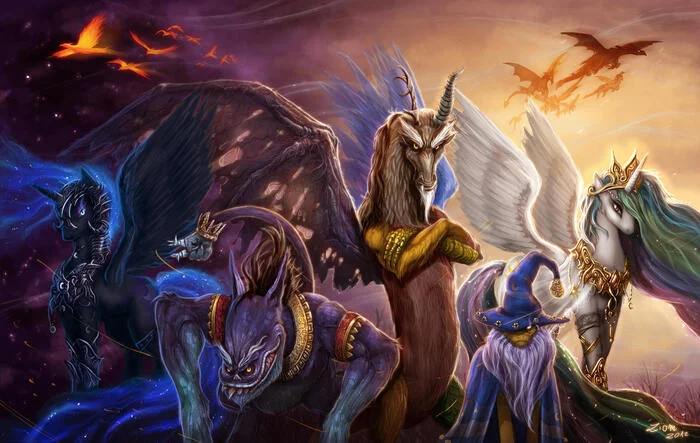 Old legends of Equestria - My little pony, PonyArt, Huussii, Princess celestia, Nightmare moon, MLP Discord, Ahuizotl, Starswirl