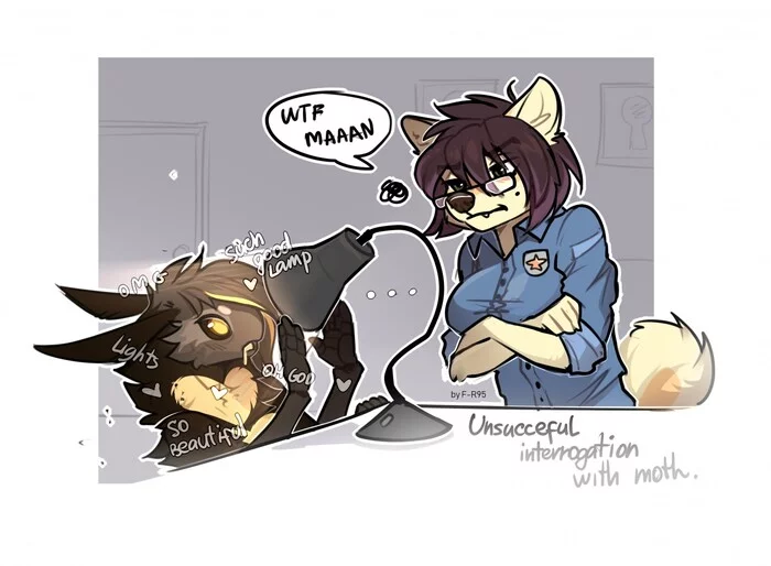 Unsuccessful interrogation of a moth - Furry, Furry art, Furry insect, Furry canine, f-R95