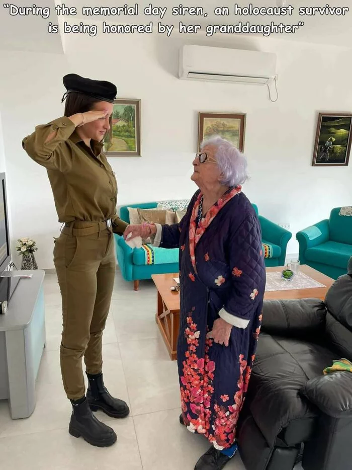 During Memorial Day siren, granddaughter salutes Holocaust survivor grandmother - Israel, Day of Remembrance, The holocaust, Survivor, Must remember, The photo, Honor, Grandfathers and grandchildren