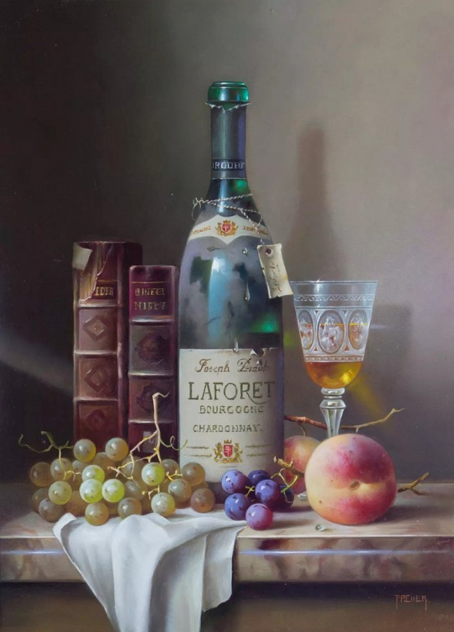 Still lifes by Zoltan Preiner - Art, Still life, Alcohol, Painting, Painting, Wine, Фрукты, Champagne, Longpost