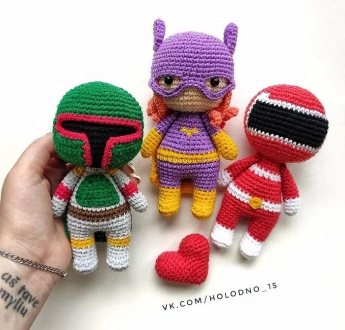 Knitted characters - My, Amigurumi, Knitting, Knitted toys, Creation, Superheroes, Boba Fett, Rangers, Crochet, Toys