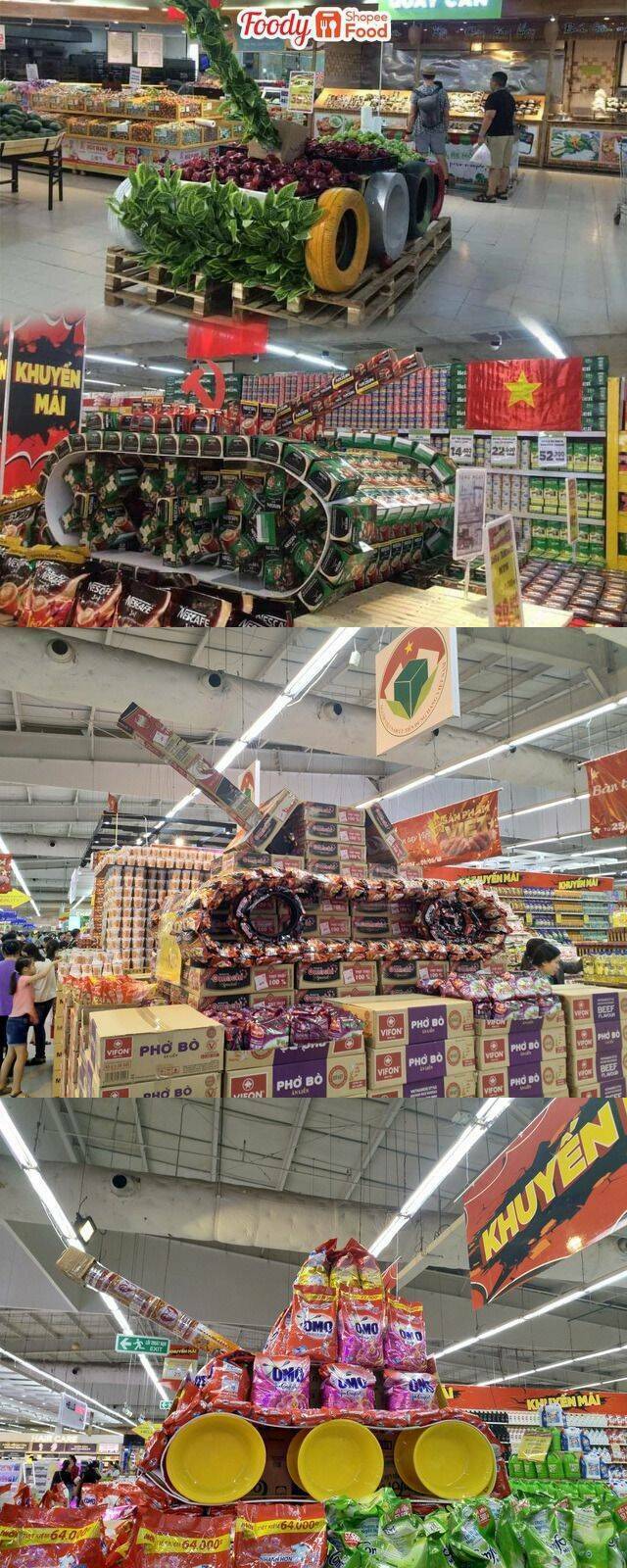 In honor of the victory in the war (!) and the state holiday on April 30, many supermarkets in Vietnam are decorated like this: - Vietnam, Victory, Supermarket, Tanks, Longpost