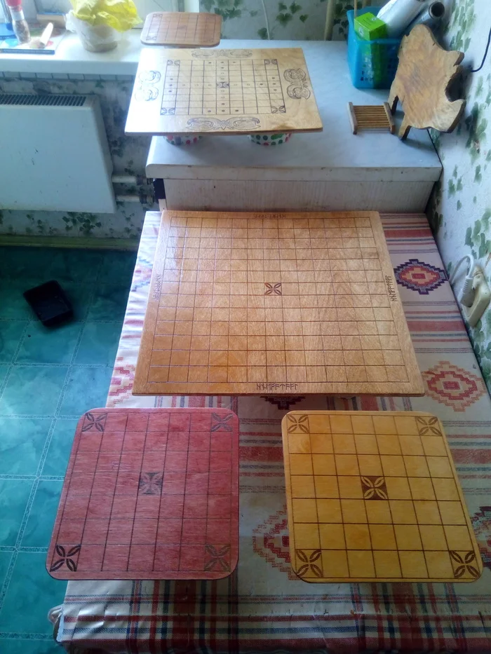 Drying boards - Board games, Tavlei, Hnefatafl, Needlework without process